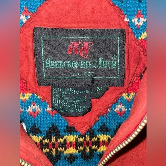 VINTAGE ABERCROMBIE & FITCH SUEDE LEATHER LINED SOUTHWEST WOOL JACKET MEDIUM‌‌‌‌ - Picture 10 of 11